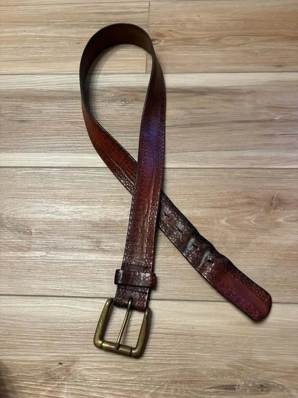 Vintage Levi Strauss & Co. Tooled Leather Belt with Solid Brass Buckle